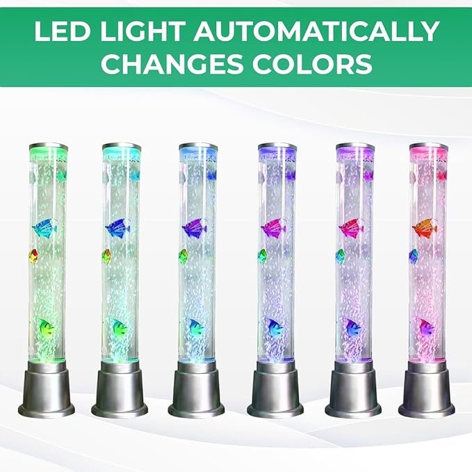 Shop LC Electric Fake Fish Tank Aquarium Lamp with 6 LED Glowing Colors Changing Lights and Sensory Bubble Tube Lamp - Artificial Fish Tank with Moving Fish - Night Light Sensory Lamp Birthday Gifts - LeafyLoom