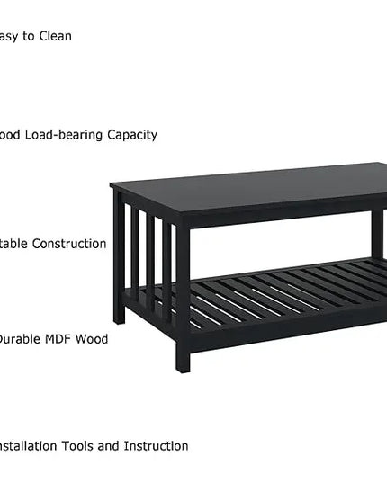 TaoHFE Black Coffee Tables for Living Room Modern Coffee Table Set 40 Inch 2-Tier Wooden Living Room Table Rectangular Center Table with Storage Shelf Furniture for Living Room, Meeting Room, Office - LeafyLoom