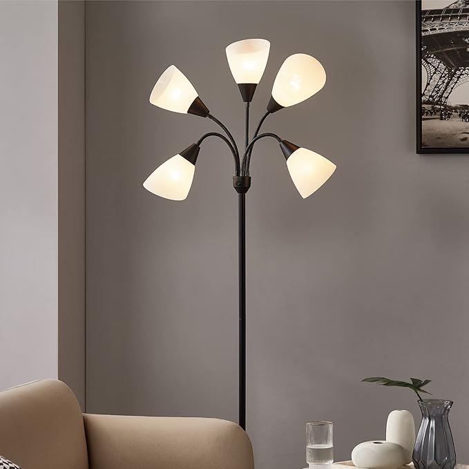 Medusa Floor Lamps Standing Lamps 5 Heads Adjustable Reading Light Large Shade Use E26 A19 Bulb Floor Lamps for Living Room Bedroom by ONEXT - LeafyLoom