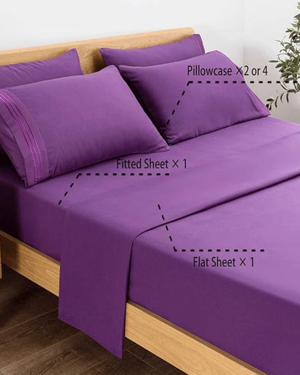 SONORO KATE Bed Sheet Set Super Soft Microfiber 1800 Thread Count Luxury Egyptian Sheets 18-Inch Deep Pocket，Wrinkle and Hypoallergenic-6 Piece (Purple, Twin XL-6 Piece) - LeafyLoom