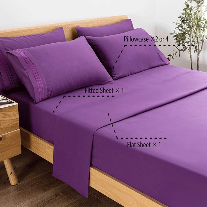 SONORO KATE Bed Sheet Set Super Soft Microfiber 1800 Thread Count Luxury Egyptian Sheets 18-Inch Deep Pocket，Wrinkle and Hypoallergenic-6 Piece (Purple, Twin XL-6 Piece) - LeafyLoom