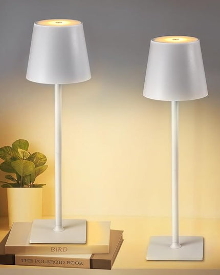 2 Pack Cordless Table Lamps, 3 Colors Stepless Dimming, 5000mAh Rechargeable Battery LED Desk Lamp for Bedroom/Couple Dinner/Desk/Cafe/Dining Room/Terrace - LeafyLoom