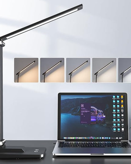 Mubarek Desk Lamp,15 Modes LED Desk Light,500 Lumen LED Lamp,Dimmable LED Table Lamp,Desk Lamps Office Accessories,Adjustable&Foldable Reading Lamp,Desk Light,LED Desk Lamp for Study Lamp,Bedside Lamp - LeafyLoom