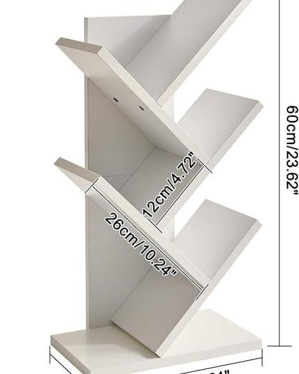 YMYNY 4 Tier Tree Bookshelf, Small Bookcase, Modern Wood Book Storage Rack, Freestanding Book shelf for Books/Movies/CDs, Narrow Display Rack for Living Room, Home Office, White UHBC014W - LeafyLoom