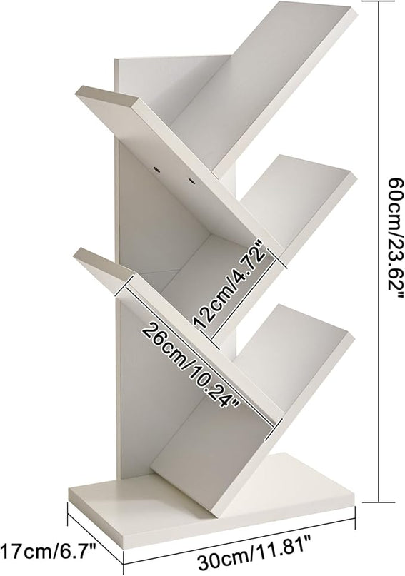 YMYNY 4 Tier Tree Bookshelf, Small Bookcase, Modern Wood Book Storage Rack, Freestanding Book shelf for Books/Movies/CDs, Narrow Display Rack for Living Room, Home Office, White UHBC014W - LeafyLoom