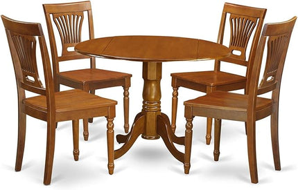 East West Furniture DLPL5-SBR-W Dublin 5 Piece Room Set Includes a Round Kitchen Table with Dropleaf and 4 Dining Chairs, 42x42 Inch - LeafyLoom