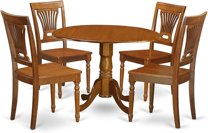 East West Furniture DLPL5-SBR-W Dublin 5 Piece Room Set Includes a Round Kitchen Table with Dropleaf and 4 Dining Chairs, 42x42 Inch - LeafyLoom
