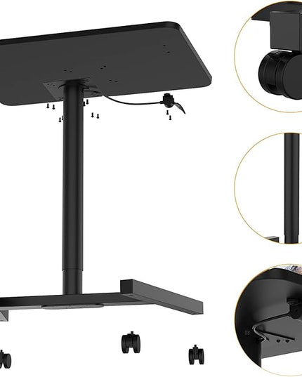Rolling Desk with Adjustable Height, Sit-to-Stand Desk with Lockable Wheels, 28-Inch Rolling Standing Mobile Desk Cart for Home Office Classroom (Black) - LeafyLoom
