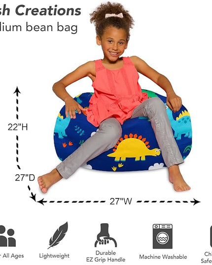 Posh Creations Bean Bag Chair for Kids, Teens, and Adults Includes Removable and Machine Washable Cover, Canvas Dinos on Blue, 27in - Medium - LeafyLoom