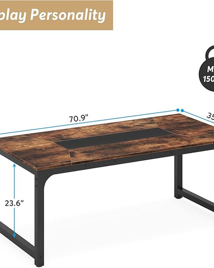 78.7 Inch X-Large Dining Table Rectangular Kitchen Furniture for 6 to 8 People, Brown - LeafyLoom