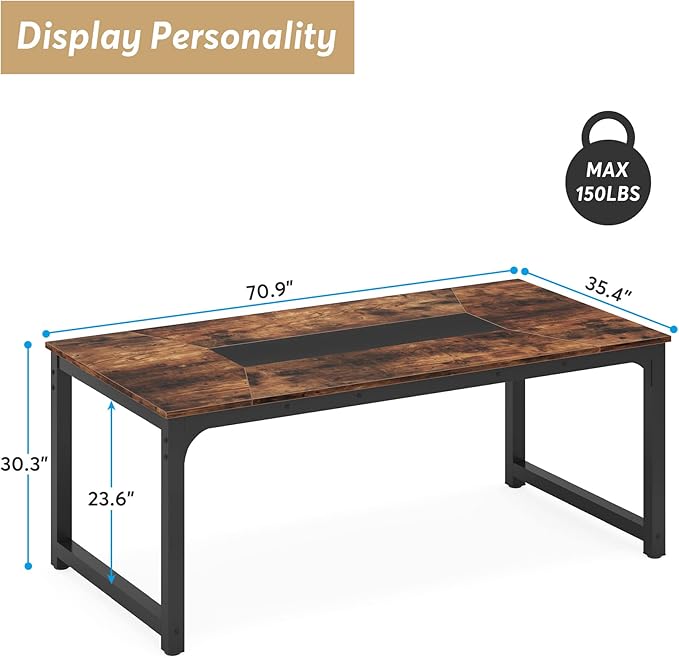 78.7 Inch X-Large Dining Table Rectangular Kitchen Furniture for 6 to 8 People, Brown - LeafyLoom