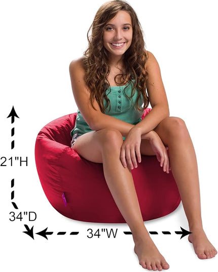 Posh Creations Structured Comfy Bean Bag Chair for Gaming, Reading, and Watching TV, 100in Round Classic Bean Bag, Microsuede - Red - LeafyLoom