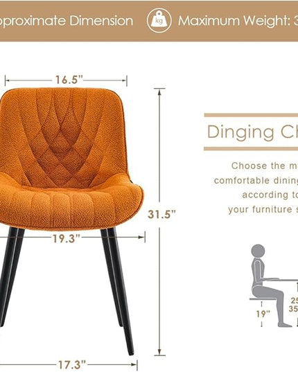 YOUNUOKE Comfortable Dining Chairs Set of 2, Mid-Century Modern Kitchen Dining Room Chairs, Upholstered Backrest Boucle Dining Chair with Black Metal, Orange - LeafyLoom