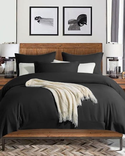 SONORO KATE Bed Sheet Set Super Soft Microfiber 1800 Thread Count Luxury Egyptian Sheets 18-Inch Deep Pocket Wrinkle-4 Piece(Queen Black) - LeafyLoom