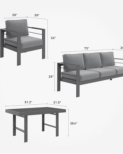 Solaste Aluminum Patio Furniture Set, 4 Pcs Modern Outdoor Conversation Set Couch Sofa with Upgrade Cushion and Dining Table,White - LeafyLoom