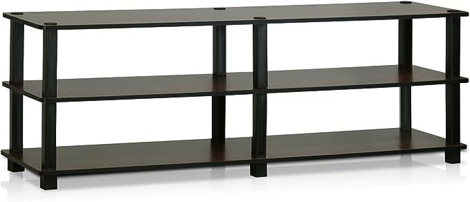 Furinno Turn-S-Tube No Tools 3-Tier Entertainment TV Stands, Dark Brown and Black, Square Corner/Wide - LeafyLoom