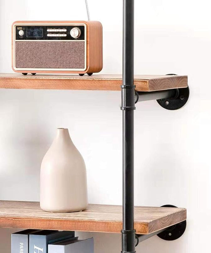 Industrial Wall Mounted Pipe Shelving,Rustic Metal Floating Shelves,Steampunk Real Wood Bookcases,DIY Bookshelf Hanging Shelves,Farmhouse Kitchen Bar Office Home Storage (4-Tier with 3 Boards,36in) - LeafyLoom
