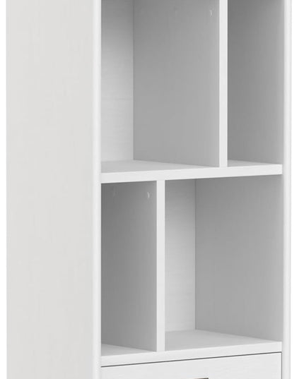 SIMPLIHOME Draper SOLID HARDWOOD 64 inch x 22 inch Mid Century Modern Bookcase and Storage Unit in White for The Living Room, Study Room and Office - LeafyLoom