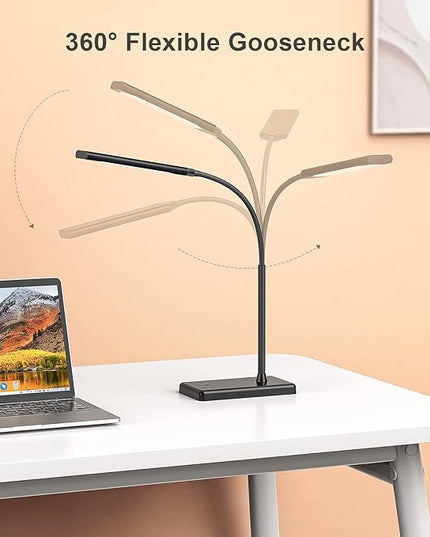 KEXIN LED Desk Lamp Touch Control Desk Lamp with USB Charging Port 5 Color Modes 6 Brightness Levels Dimmable Eye-caring Office Lamp with Memory Function 1h Timer Adjustable Gooseneck Table Lamp Black - LeafyLoom