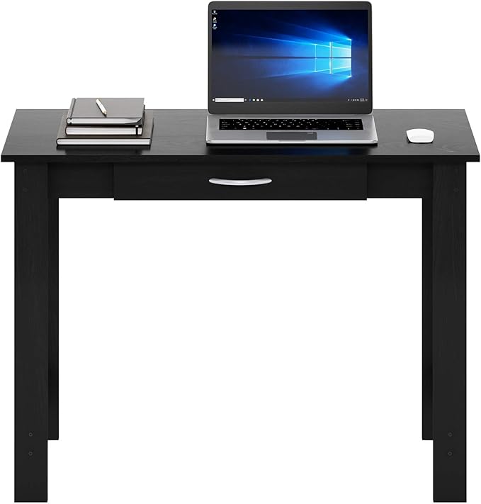 FURINNO Jaya Writing Desk For Residential Use With DrawerBlack, Blackwood, Large - LeafyLoom