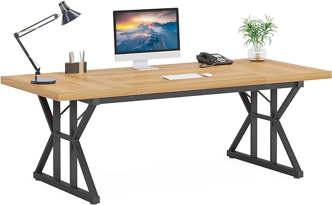 70.8-Inch Large Executive Desk, Modern Computer Office Desk, Wooden Writing Desk Study Table for Home Office - LeafyLoom