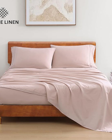 LANE LINEN Queen Bed Sheets Set - 100% Organic Cotton Sheets Queen Size, 4Pc Queen Bed Sheet, Hotel Luxury Bed Sheets Set, Breathable Sheets queen size bed set deep pockets upto 15" - Dusty Rose - LeafyLoom
