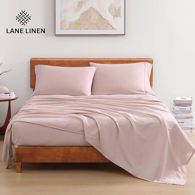 LANE LINEN Queen Bed Sheets Set - 100% Organic Cotton Sheets Queen Size, 4Pc Queen Bed Sheet, Hotel Luxury Bed Sheets Set, Breathable Sheets queen size bed set deep pockets upto 15" - Dusty Rose - LeafyLoom