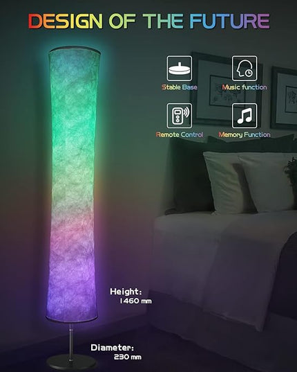 Torchlet 2pcs Floor Lamp, RGB Floor Lamp with 16 Million DIY Colors and Scene Modes, Music Sync and White Fabric Shade, Smart Floor lamp with App/Remote control, Standing Lamp for Living Room, Bedroom Torchlet