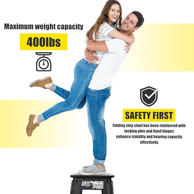 Delxo 17.5 Inch Folding Step Stool, Heavy Duty Foldable Stool for Adults,Premium Portable Collapsible Plastic Step Stool,Non Slip Folding Stools for Kitchen Bathroom Bedroom Up to 400LBS,(Black 1PC) - LeafyLoom