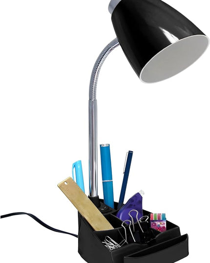 Simple Designs LD1067-BLK Compartmental Desk Lamp with iPhone/iPad/Tablet Stand, Bendable Gooseneck, for Office, Living Room, Nightstand, Library, Entryway, Black - LeafyLoom