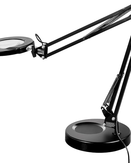VEVOR 5X Magnifying Glass with Light and Stand, 【Upgraded】 5 Color Modes Stepless Dimmable, 4.3" Glass Lens Magnifier Desk lamp, 2-in-1 Magnifying Light and Stand for Crafts, Reading, Close Work - LeafyLoom