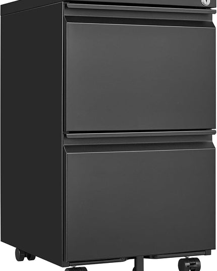 2 Drawer Mobile Lock and Casters,Pre-Assembled Metal Office Storage Filing Cabinets w/Anti-Dumping Fifth Round,for Letter/Legal/A4 Size,Black - LeafyLoom