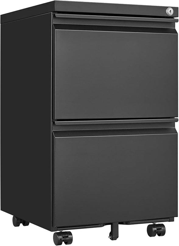 2 Drawer Mobile Lock and Casters,Pre-Assembled Metal Office Storage Filing Cabinets w/Anti-Dumping Fifth Round,for Letter/Legal/A4 Size,Black - LeafyLoom