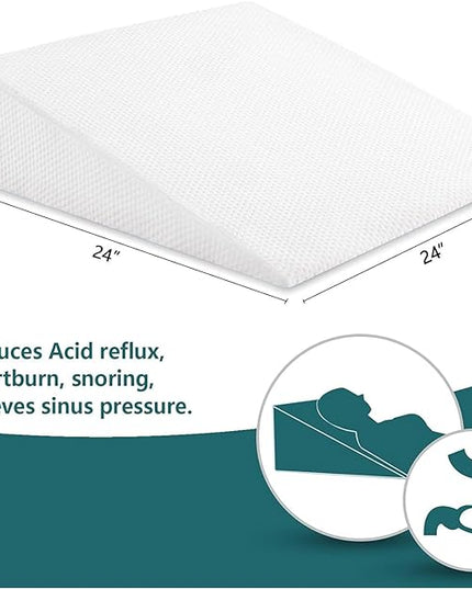 Bed Wedge Pillows Leg Elevation Reading Pillow & Back Support Wedge Pillow - for Back and Legs Support, Back Pain, Leg Pain, Pregnancy, Neck and Shoulder Joint Pain, Sleeping (White, 7" x 24" x 24") - LeafyLoom