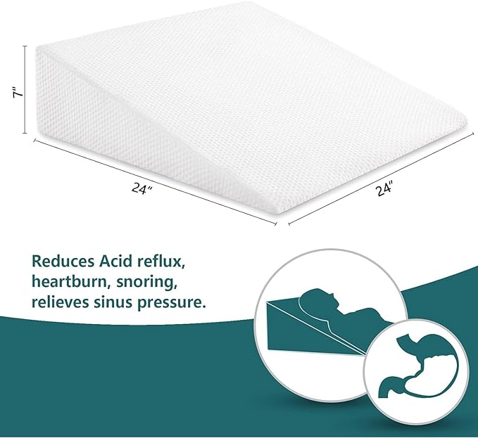 Bed Wedge Pillows Leg Elevation Reading Pillow & Back Support Wedge Pillow - for Back and Legs Support, Back Pain, Leg Pain, Pregnancy, Neck and Shoulder Joint Pain, Sleeping (White, 7" x 24" x 24") - LeafyLoom