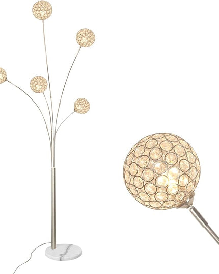 DLLT Floor Lamps for Living Room, 3-Light Chrome Arc Standing Lamp, 86.6" Modern Tall Tree Floor Lamp with Adjustable Arms, Multi-Head LED Floor Lamps for Bedroom, Study, Office, G9 Bulbs Included - LeafyLoom
