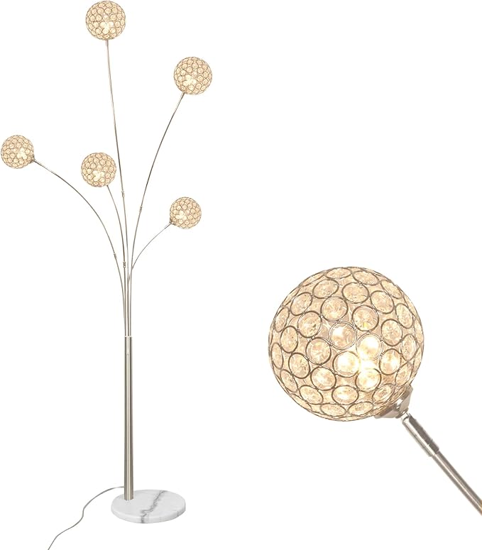 DLLT Floor Lamps for Living Room, 3-Light Chrome Arc Standing Lamp, 86.6" Modern Tall Tree Floor Lamp with Adjustable Arms, Multi-Head LED Floor Lamps for Bedroom, Study, Office, G9 Bulbs Included - LeafyLoom