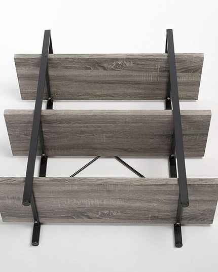 HSH 3-Shelf Bookcase, Rustic Gray 3 tier Bookshelf, Vintage Industrial Wooden and Metal Display and Storage Bookshelves Tower for Home Office Livingroom Bedroom Light Grey Oak - LeafyLoom