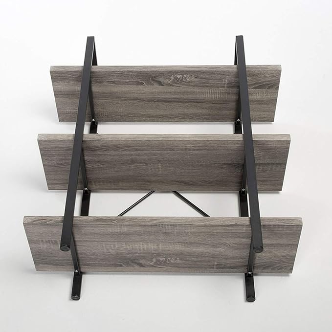 HSH 3-Shelf Bookcase, Rustic Gray 3 tier Bookshelf, Vintage Industrial Wooden and Metal Display and Storage Bookshelves Tower for Home Office Livingroom Bedroom Light Grey Oak - LeafyLoom