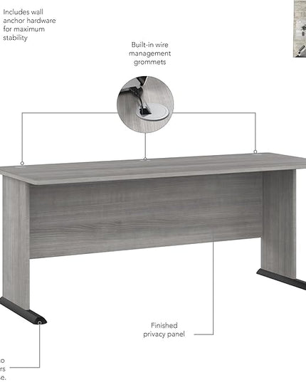 Bush Business Furniture Studio A 72W Computer Desk in Platinum Gray, 6 Foot Gaming and Work Table for Home or Professional Office - LeafyLoom
