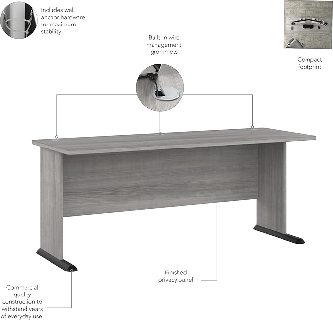 Bush Business Furniture Studio A 72W Computer Desk in Platinum Gray, 6 Foot Gaming and Work Table for Home or Professional Office - LeafyLoom