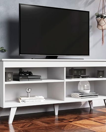 Madesa TV Stand Cabinet with 4 Shelves and Cable Management, Entertainment Center for TVs up to 55 Inches, Wooden, 23'' H x 15'' D x 53'' L – White - LeafyLoom