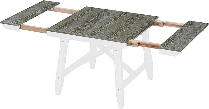 Classic Dining Table Set for 6 with 78" Extendable Rectangular Tabletop with Two 12" W Removable Leaves and 4 Upholstered Chairs & 1 Bench for Kitchen Living Room, Brown+White - LeafyLoom