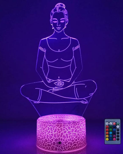 Creative 3D Yoga Meditation Night Light 16 Colors Changing USB Powered Remote Control Touch Switch Decor Lamp Optical Illusion Lamp LED Table Desk Lamp Children Kids Christmas Brithday Gift - LeafyLoom