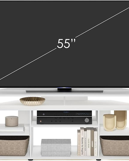Furinno Jensen Entertainment Center, 55 Inch TV Size, White - LeafyLoom