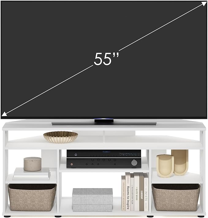 Furinno Jensen Entertainment Center, 55 Inch TV Size, White - LeafyLoom