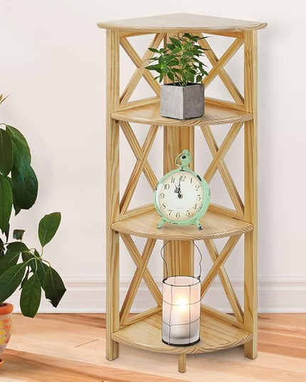 Casual Home Montego 3-Shelf Corner Folding Bookcase with Mantel Top, Natural - LeafyLoom