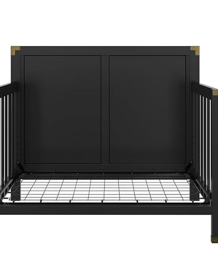 Baby Relax Miles 5-in-1 Convertible Crib, Solid Pine Wood, Black - LeafyLoom