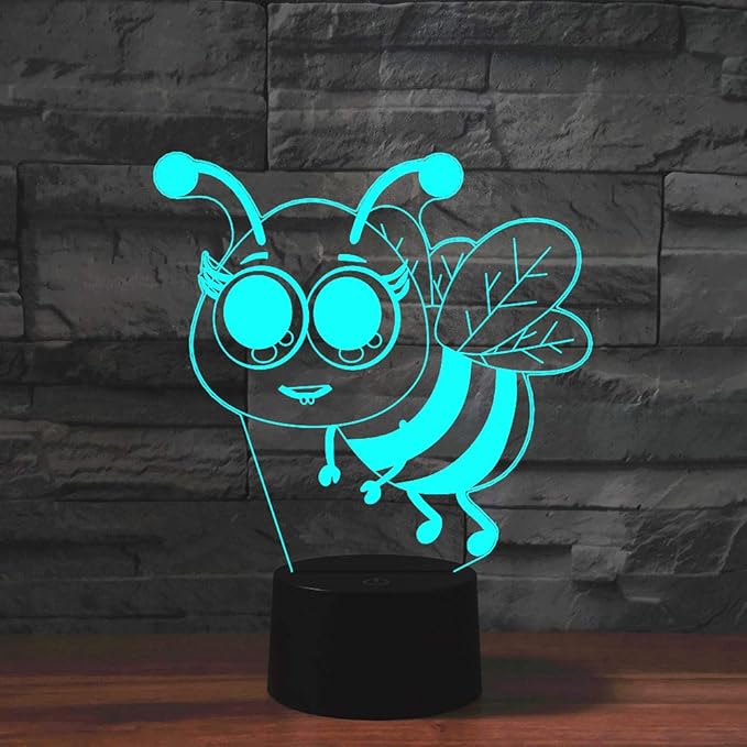Hardworking Bee Kids Night Lights Bedroom Decor Lamp 7 Colors Change 3D Night Light Kids Optical Illusion Lamps Kids Lamp As a Gift Ideas for Students - LeafyLoom