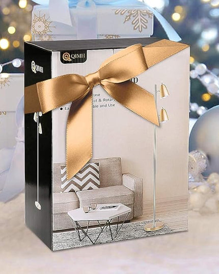 QiMH Tree Floor Lamp with 3 Light Bulbs, Standing Tall Pole Lamps for Living Room Bedroom Office, Reading Stand up Lamps with 3 Adjustable Arms, Brushed Gold - LeafyLoom
